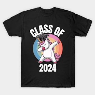 Graduation Class Of 2024 Funny Unicorn Dabbing Graduation T-Shirt